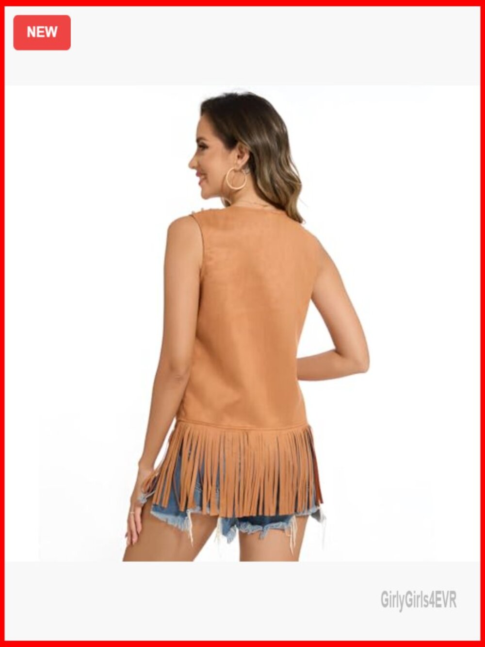 Faux Leather Fringe Vest Sleeveless Western Hippie Costume Top X-Large - Picture 3 of 7